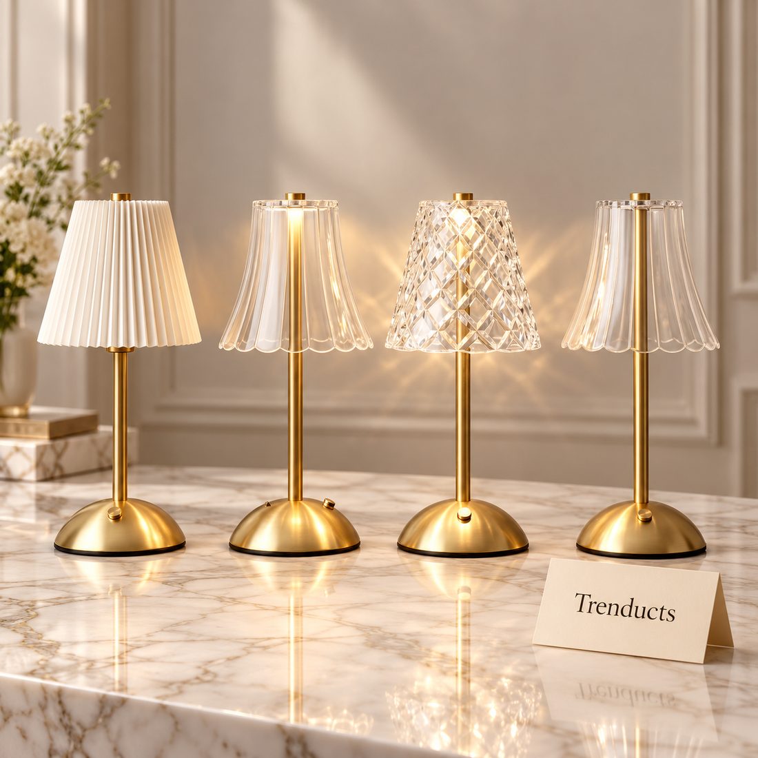 Premium Rechargeable Table Lamp with Gold-Tone Stem and Base (Random)